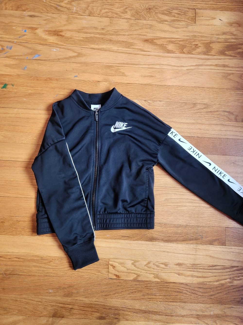 Nike Black Zip-Up Athletic Jacket with White Logo Tape